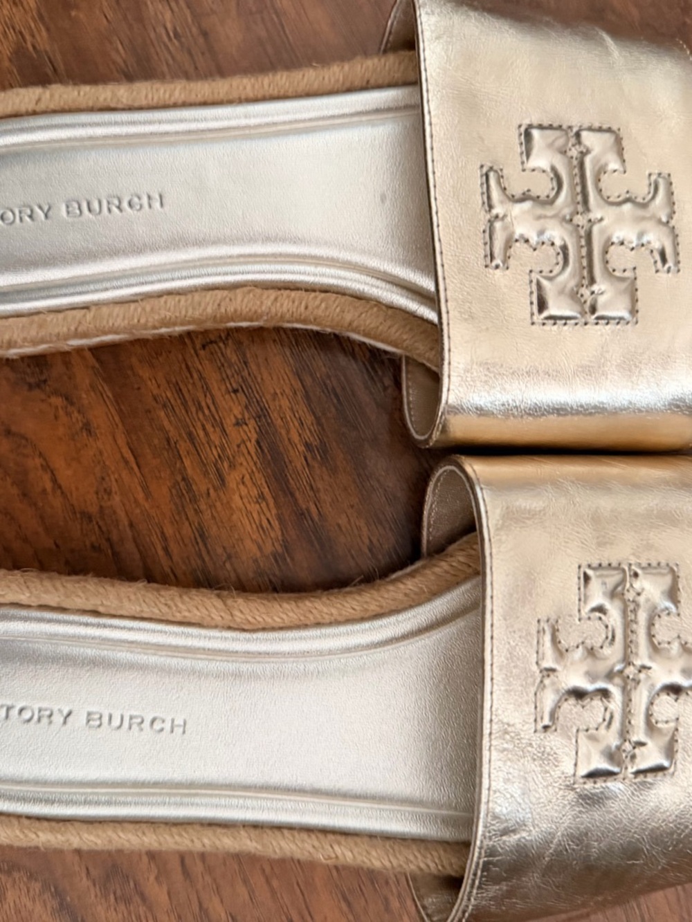 Tory Burch Metallic Gold Espadrille Slide Sandals - Picture 3 of 5